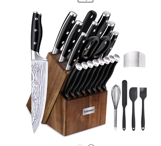 23 Pcs Kitchen Knife Set with Block, High Carbon Stainless Steel Chef Knife Set, Ultra Sharp, Full-Tang Design