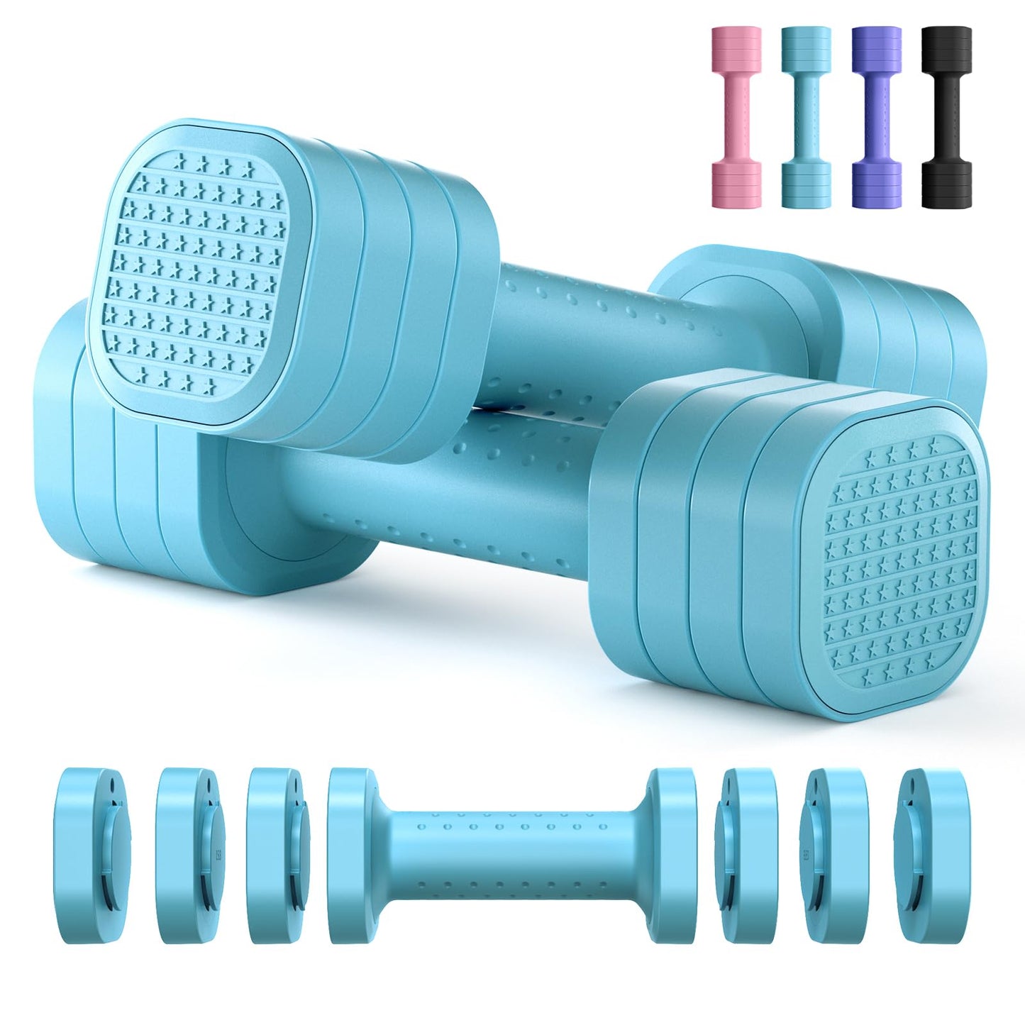 Adjustable Dumbbell Set of 2, 4 in 1 Free Weights Dumbbells Set for Women, Hand Weights for Women at Home, Each 2lb 3lb 4lb 5lb with TPU Soft Rubber Handle for Home Gym Exercise Training