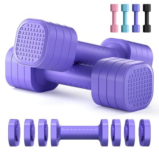 Adjustable Dumbbell Set of 2, 4 in 1 Free Weights Dumbbells Set for Women, Hand Weights for Women at Home, Each 2lb 3lb 4lb 5lb with TPU Soft Rubber Handle for Home Gym Exercise Training