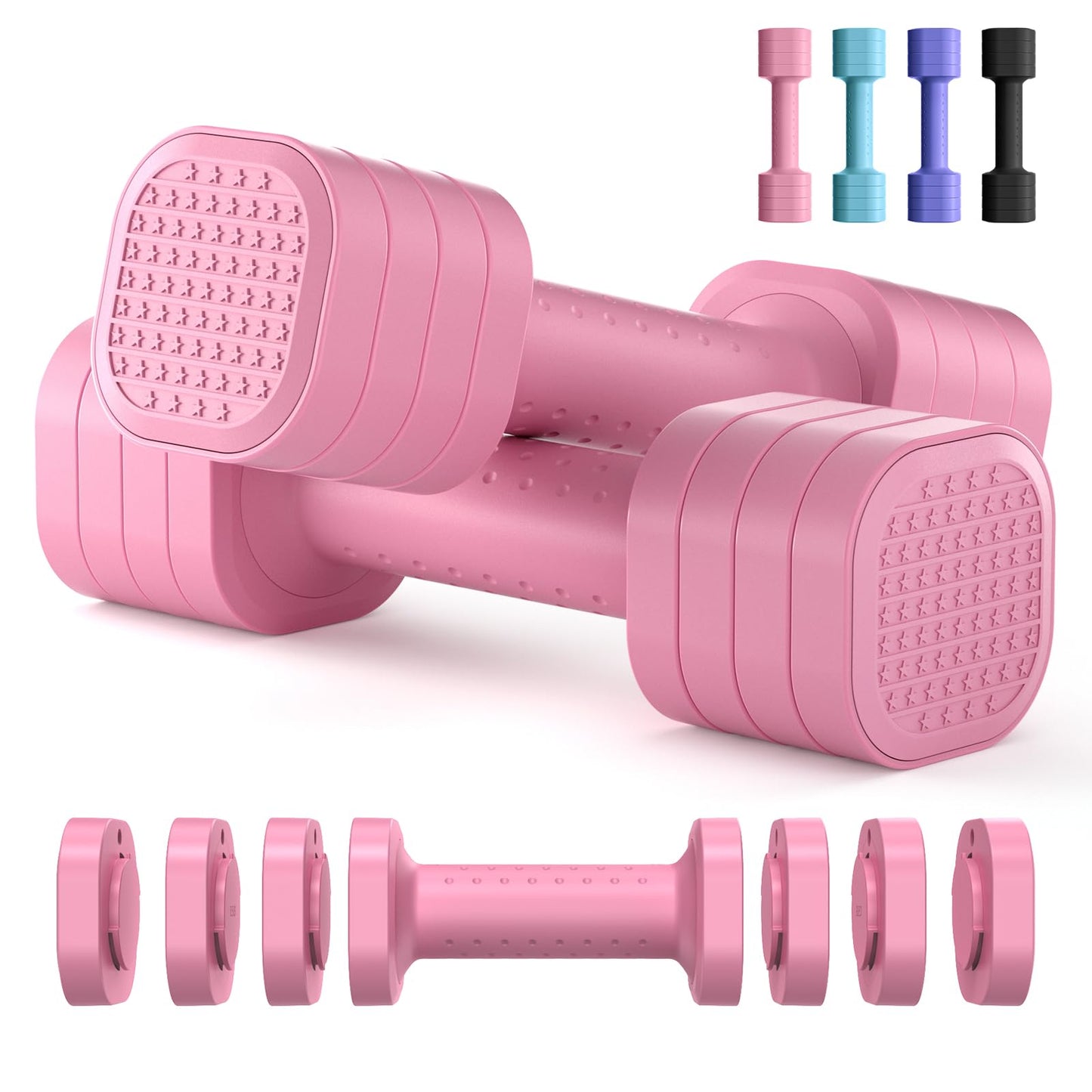 Adjustable Dumbbell Set of 2, 4 in 1 Free Weights Dumbbells Set for Women, Hand Weights for Women at Home, Each 2lb 3lb 4lb 5lb with TPU Soft Rubber Handle for Home Gym Exercise Training