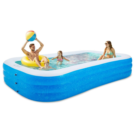 Inflatable Pool, 120" x 72" x 22" Rectangular Family Swimming Pool for Kids Adults, Blow-up Pool for Backyard, Outdoor Summer Fun, Easy Setup Full-Sized Lounge Pool