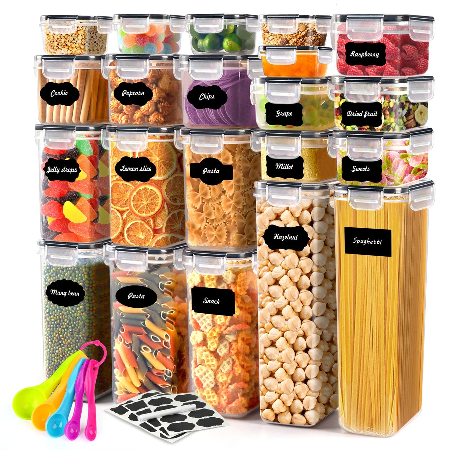 Mibote 21 Pcs Airtight Food Storage Container Set, Food Canisters for Kitchen, Pantry Organization and Storage, Black