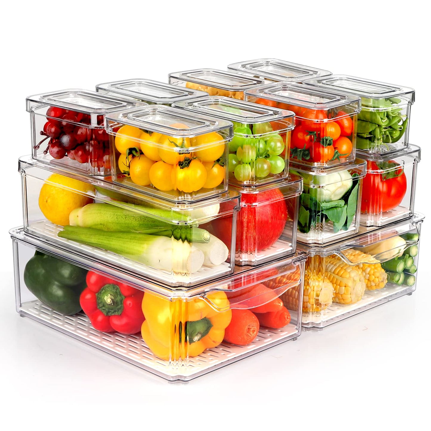 14 Pack Fridge Organizer, Stackable Refrigerator Organizer Bins with Lids, BPA-Free Fridge Organizers