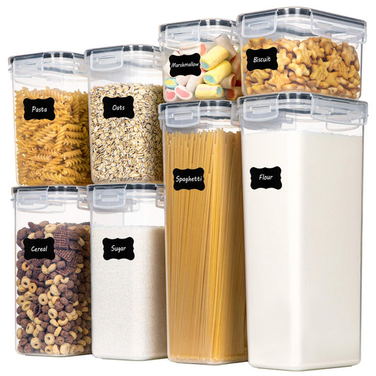 Airtight Food Storage Containers with Lids, 8 PCS Plastic Storage Containers for Kitchen & Pantry Organization and Storage,Dry Food Canisters for Flour, Sugar and Cereal