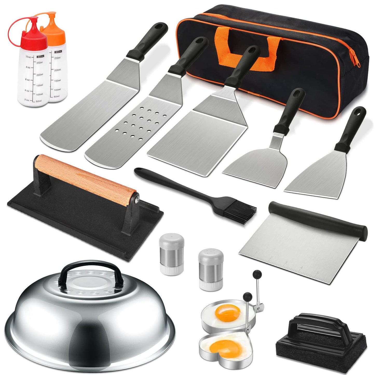 18PCS Griddle Accessories Kit, Flat Top Grill Accessories Set for Blackstone and Camp Chef, Grill Spatula Set for Outdoor BBQ