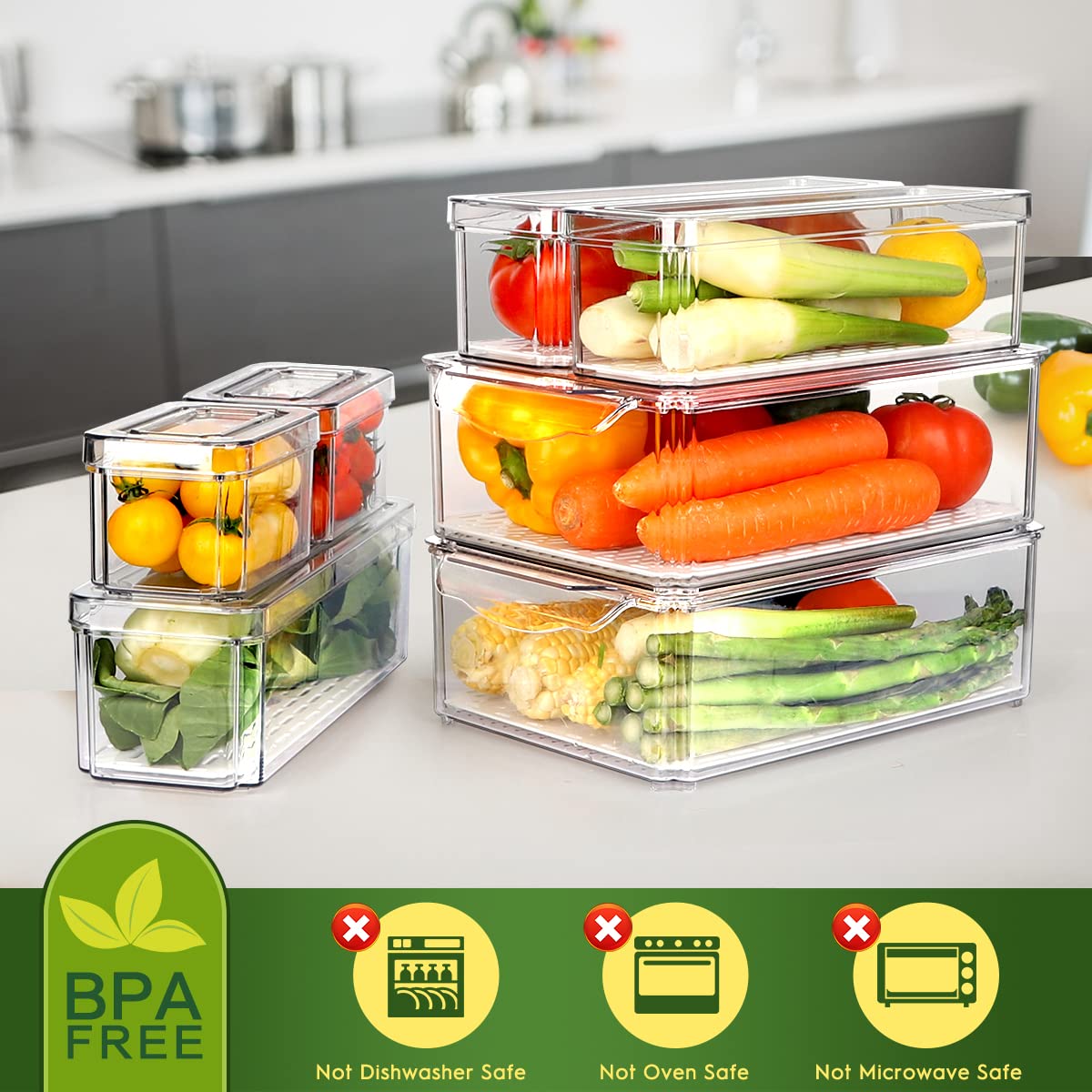 14 Pack Fridge Organizer, Stackable Refrigerator Organizer Bins with Lids, BPA-Free Fridge Organizers