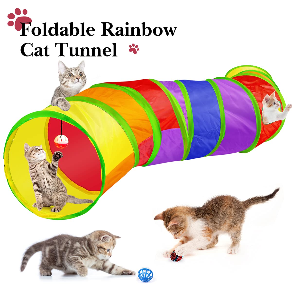 32 PCS Cat Toys Kitten Toys, Variety Catnip Toys with Rainbow Tunnel Interactive Cat Feather Teaser Spring Toy Set for Cat, Kitty