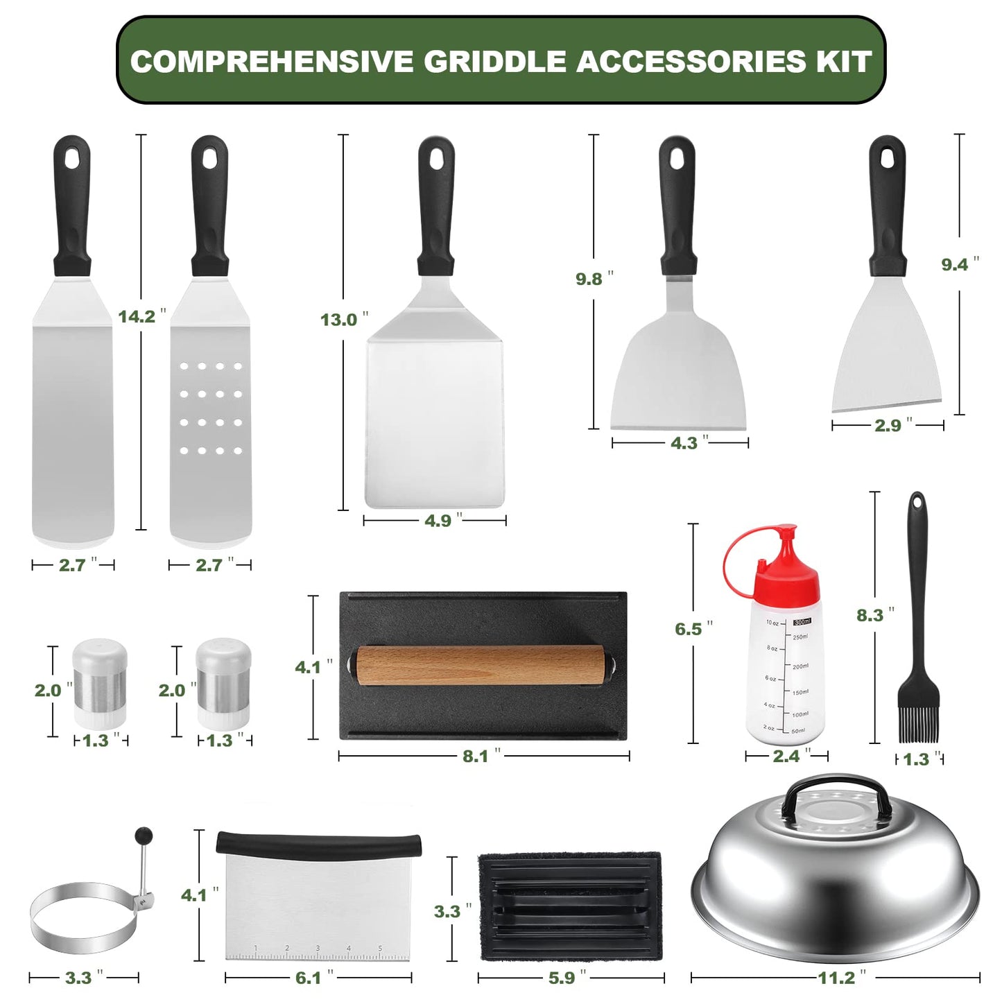 18PCS Griddle Accessories Kit, Flat Top Grill Accessories Set for Blackstone and Camp Chef, Grill Spatula Set for Outdoor BBQ