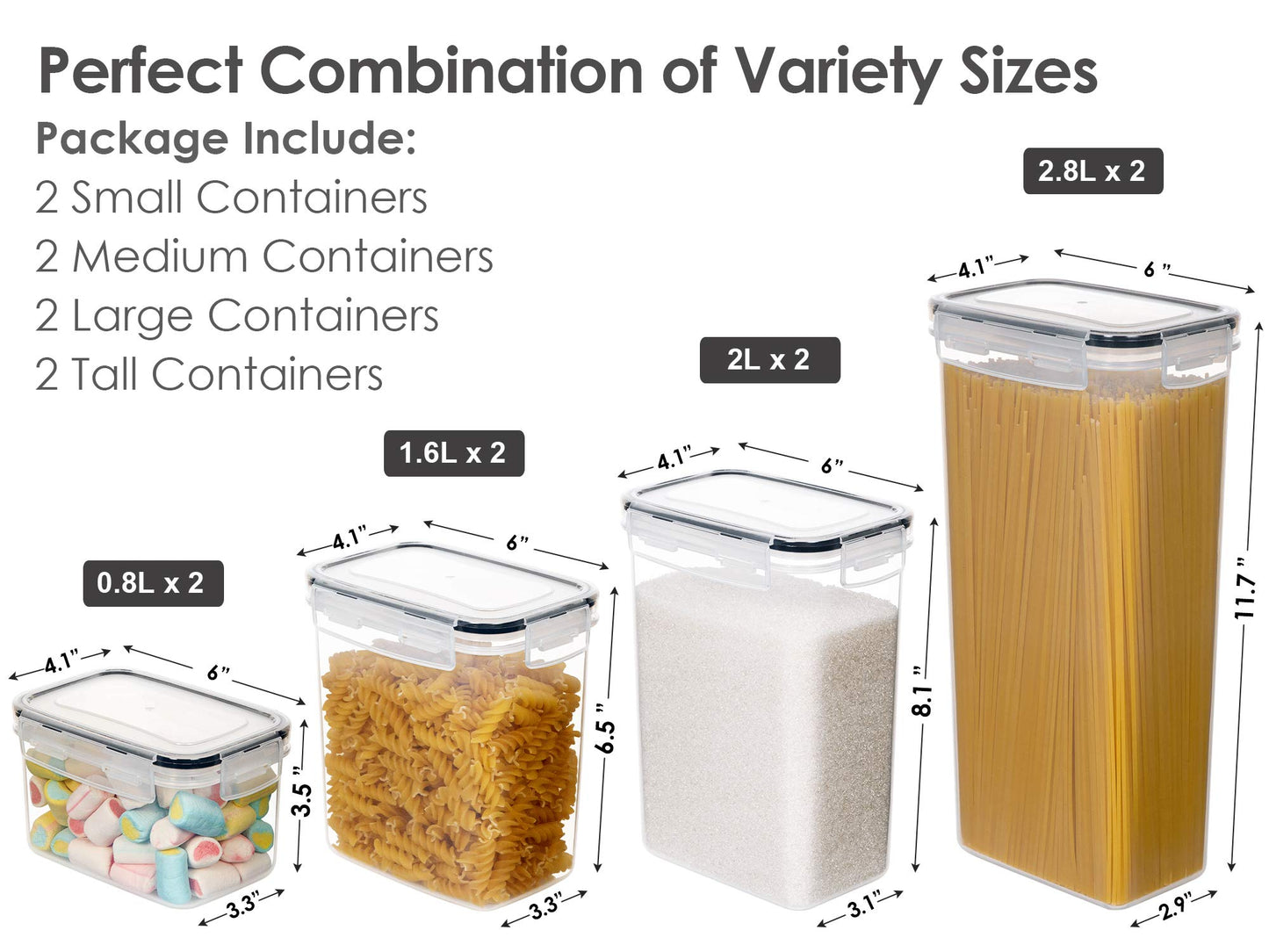 Airtight Food Storage Containers with Lids, 8 PCS Plastic Storage Containers for Kitchen & Pantry Organization and Storage,Dry Food Canisters for Flour, Sugar and Cereal