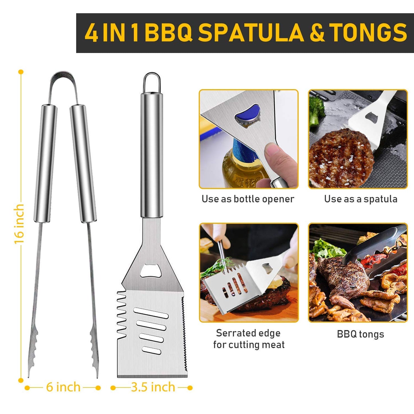 34 Pcs Grill Accessories Grilling Gifts for Men, 16 Inches Heavy Duty BBQ Accessories, Stainless Steel Grill Tools, Grill Mats for Backyard, BBQ Gifts Set