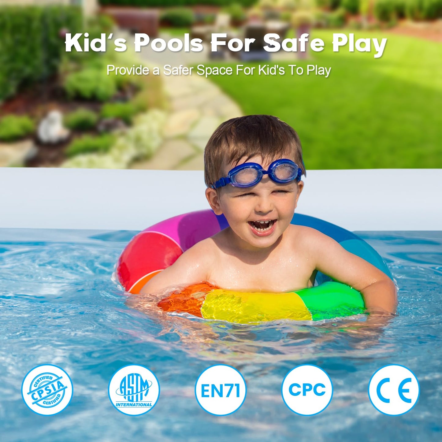 Inflatable Pool, 120" x 72" x 22" Rectangular Family Swimming Pool for Kids Adults, Blow-up Pool for Backyard, Outdoor Summer Fun, Easy Setup Full-Sized Lounge Pool