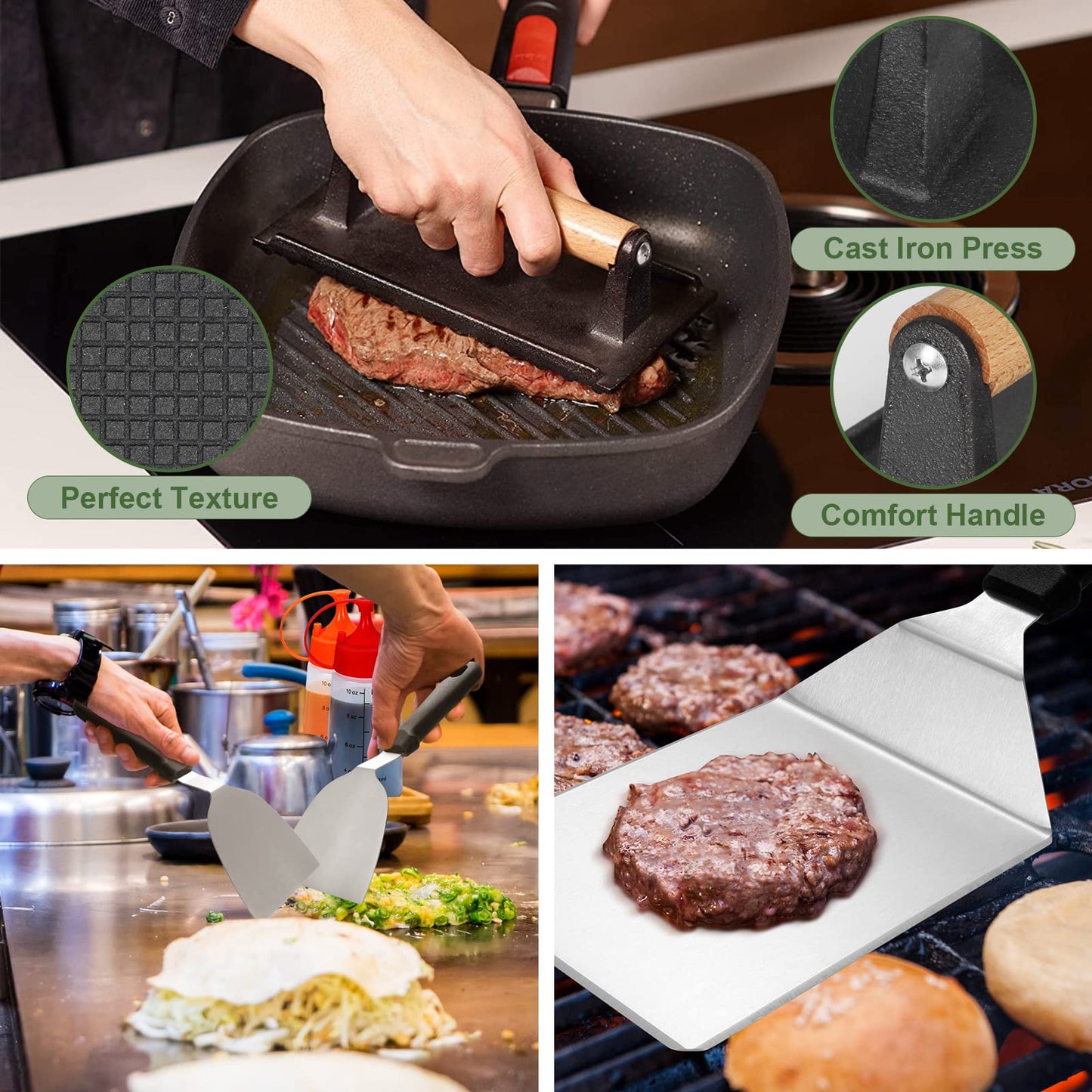 18PCS Griddle Accessories Kit, Flat Top Grill Accessories Set for Blackstone and Camp Chef, Grill Spatula Set for Outdoor BBQ