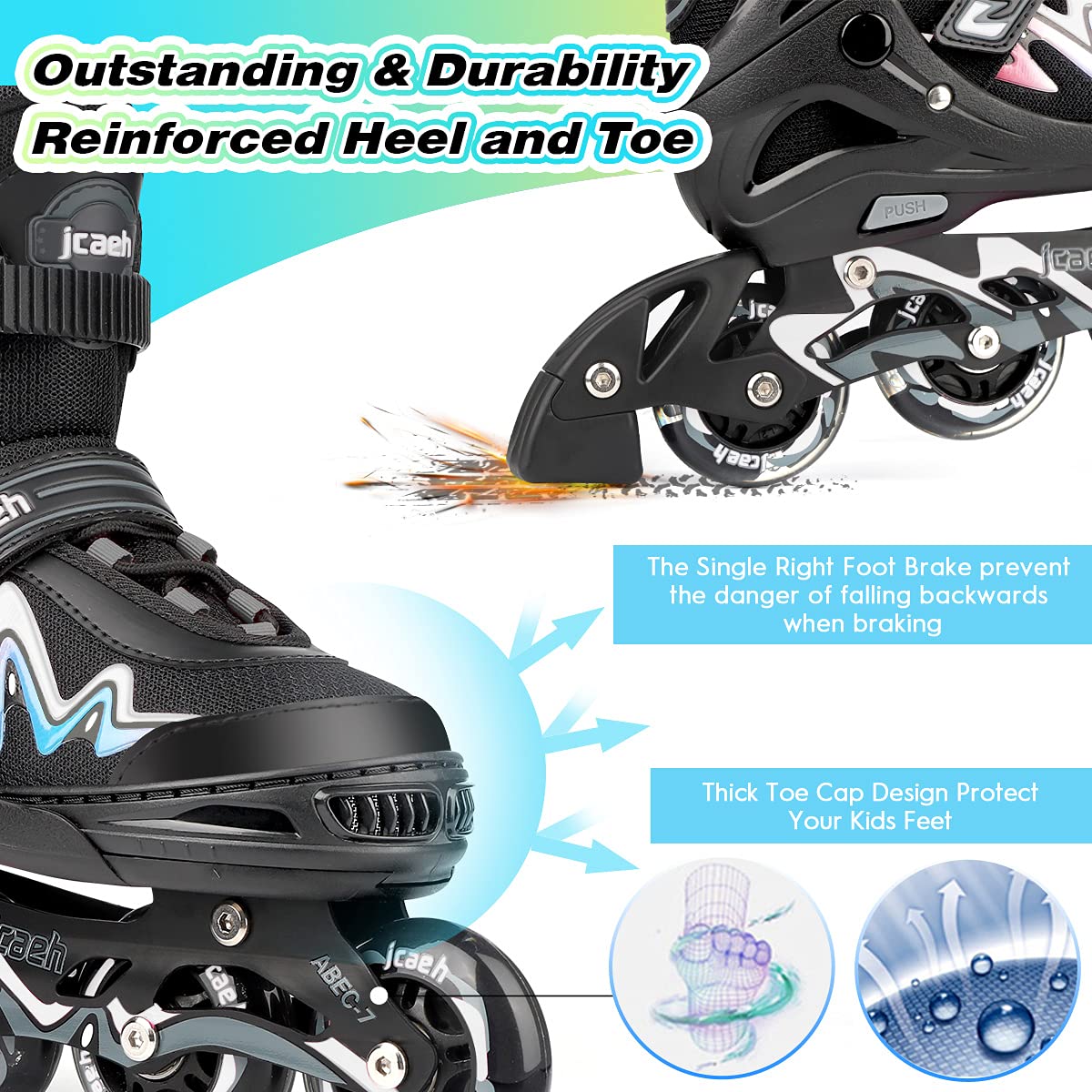 Adjustable Inline Skates for Kids and Adults, jcaeh 4 Sizes Outdoor Blades Roller Skates with Full Illuminating Light Up Wheels for Girls and Boys, Men and Women