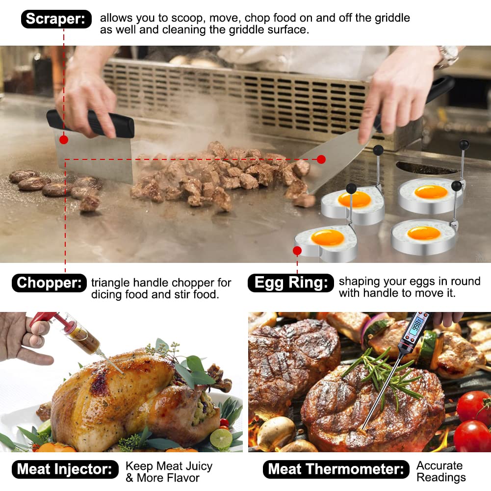 Griddle Accessories Kit, 135 Pcs Grill Tools for Blackstone Camp Chef Professional BBQ Spatula Set with Basting Cover