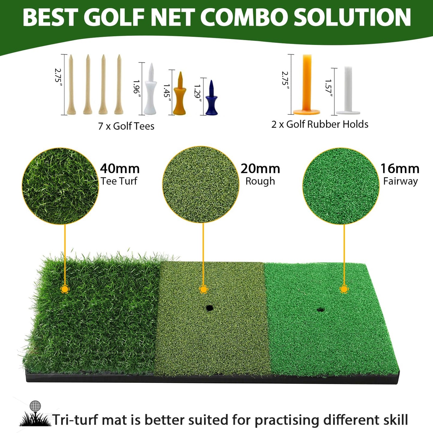 Golf Net, 10x7 Ft Golf Practice Net for Backyard with Tri-Turf Mat, Ball, Tee, and Carry Bag, All-in-One Multi-Target Training Aid for Outdoor/Indoor Chipping & Driving, Golf Hitting Aid Nets Gift