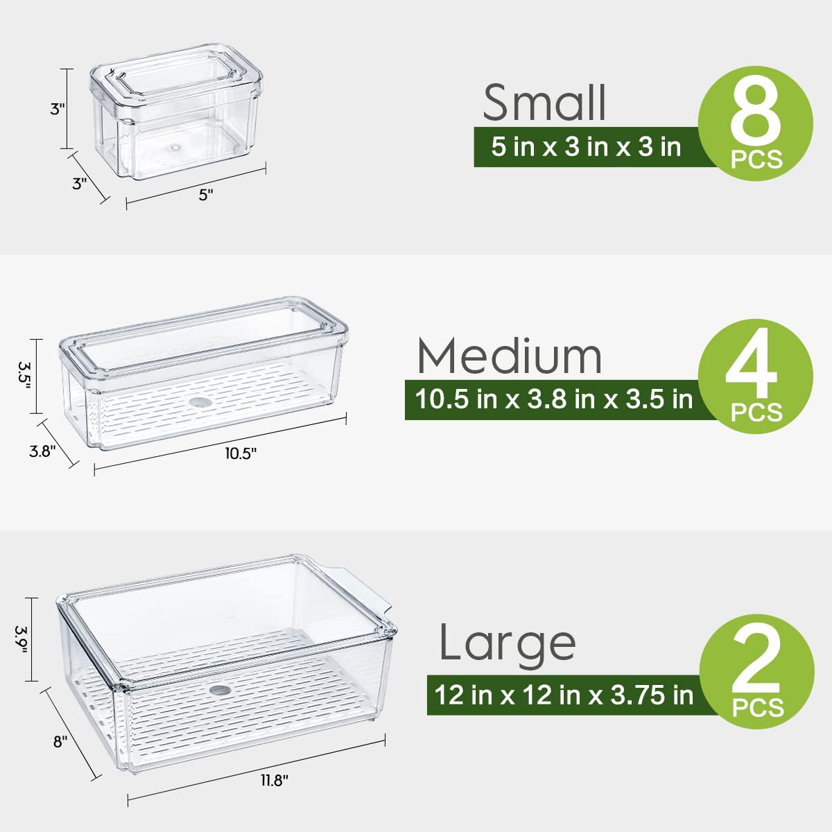 14 Pack Fridge Organizer, Stackable Refrigerator Organizer Bins with Lids, BPA-Free Fridge Organizers