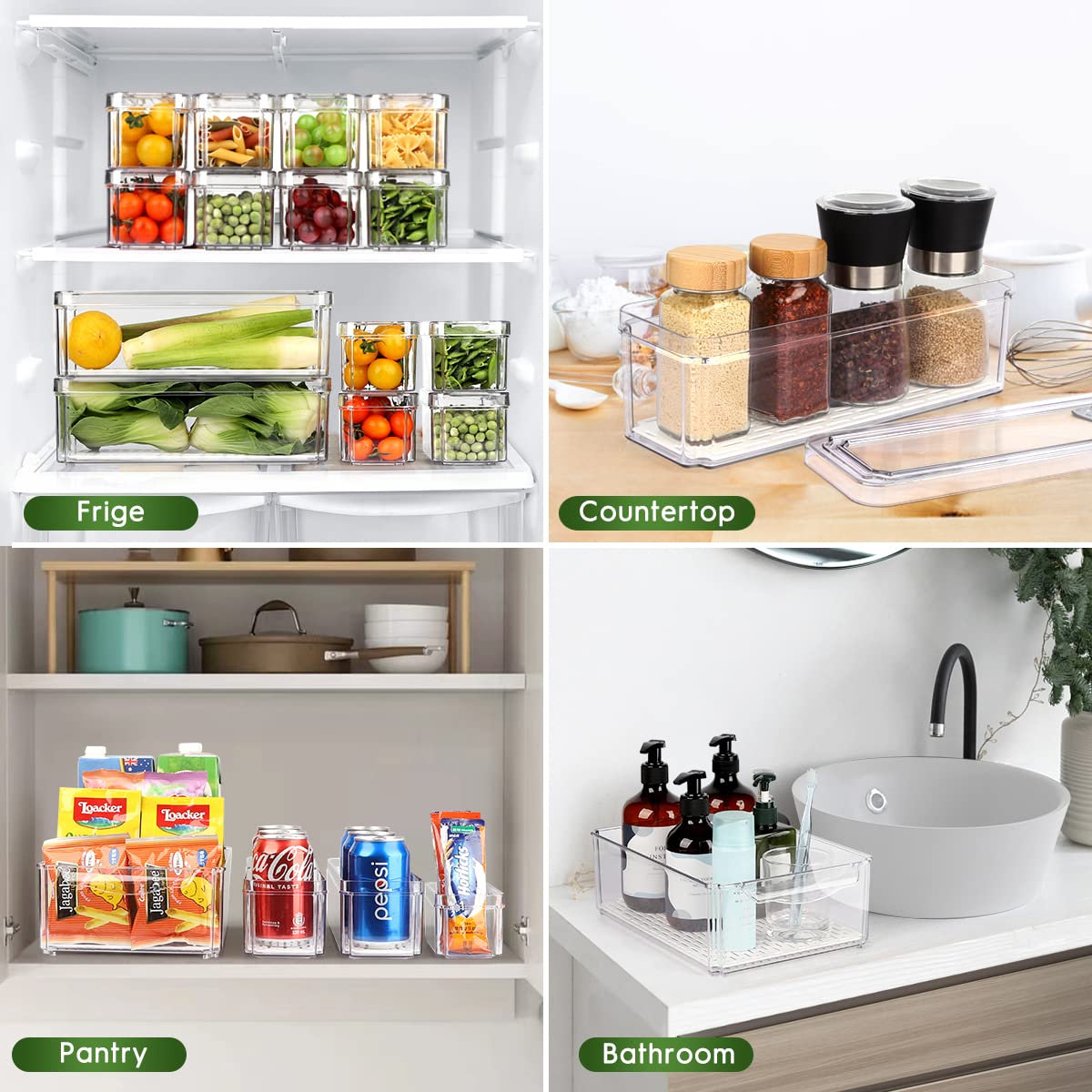 14 Pack Fridge Organizer, Stackable Refrigerator Organizer Bins with Lids, BPA-Free Fridge Organizers