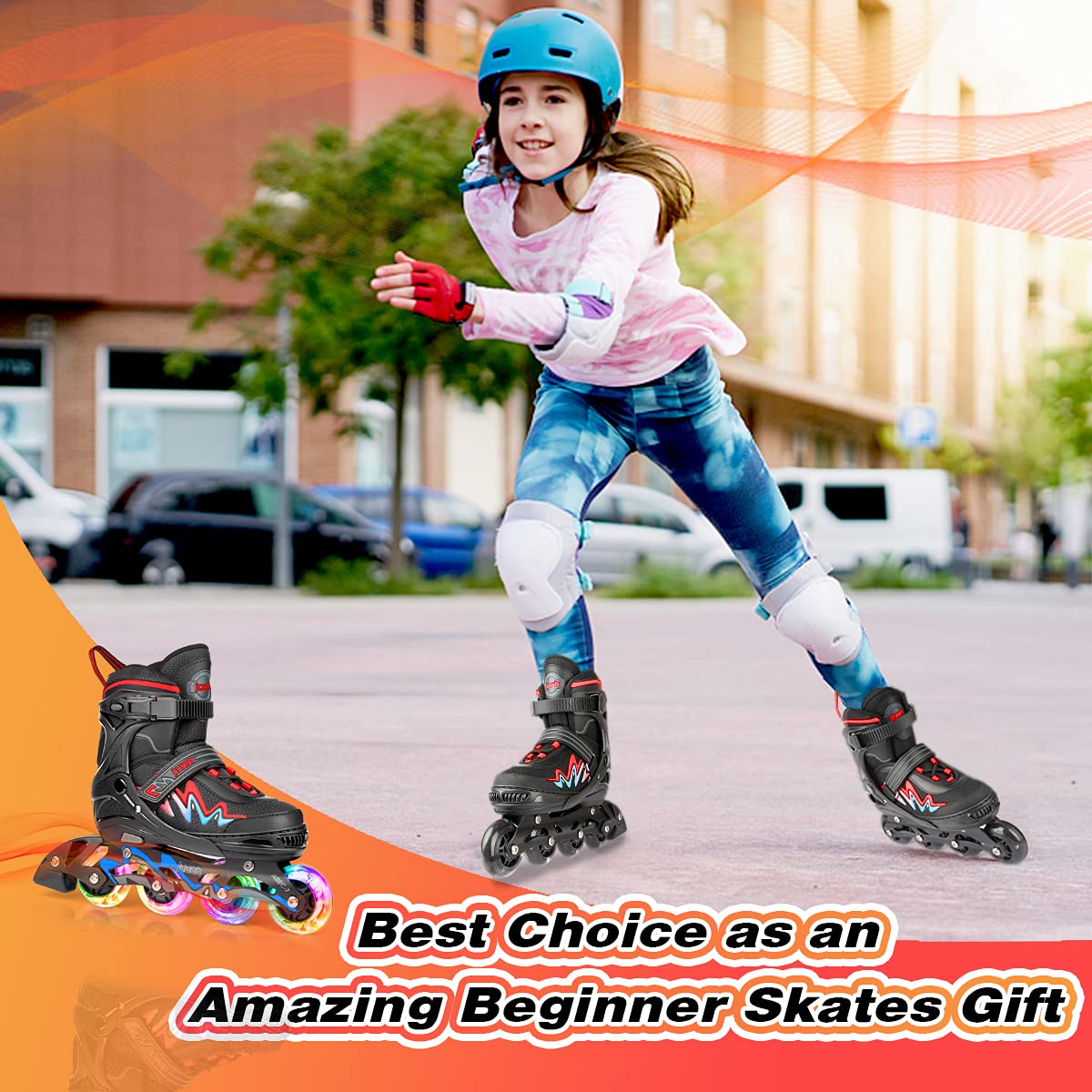 Adjustable Inline Skates for Kids and Adults, jcaeh 4 Sizes Outdoor Blades Roller Skates with Full Illuminating Light Up Wheels for Girls and Boys, Men and Women