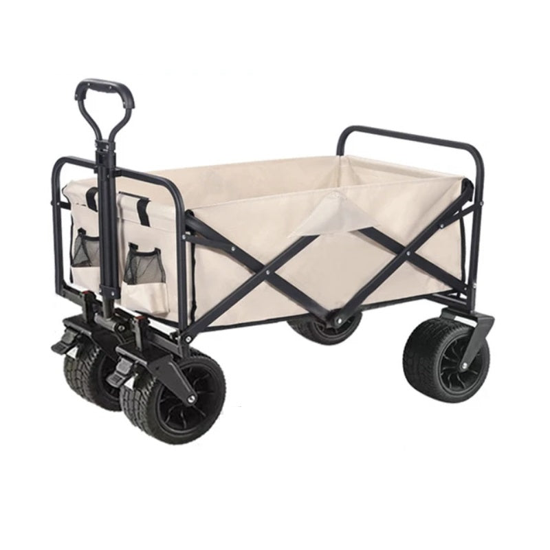 Foldable Outdoor Utility Wagon, Large Capacity Adjustable Pushrod All-Terrain Portable Garden Cart With Beverage Rack - Perfect For Camping, Beach, Sports, Shopping and Outdoor Adventures