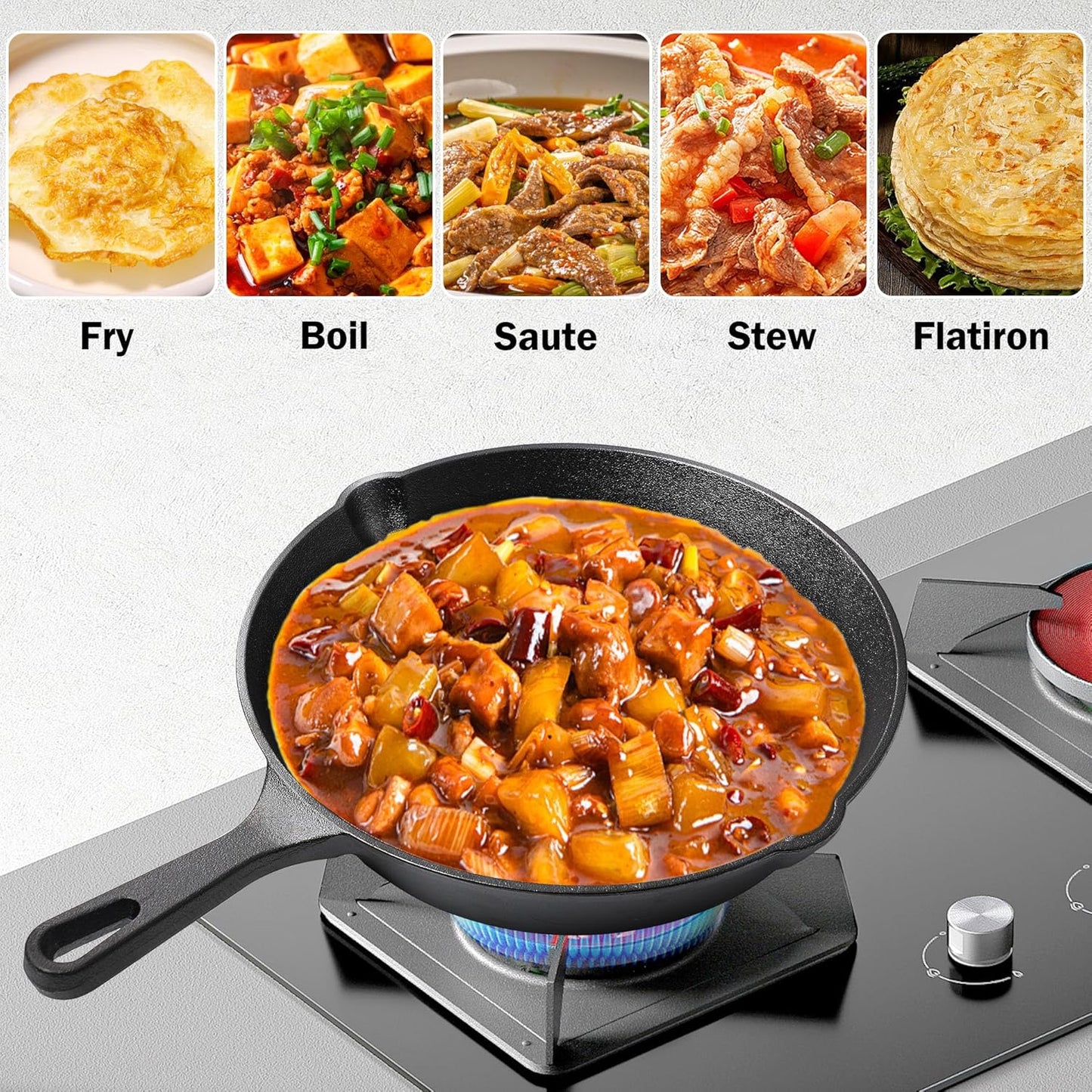 Cast Iron Skillet Set, AOKIWO 3-Piece Pre-Seasoned Pan Cookware Set, 10", 8", 6" Frying Pans with Handles, Heavy-Duty Cookware Set with Non-Stick Surface For Saute, Cooking, Pizza