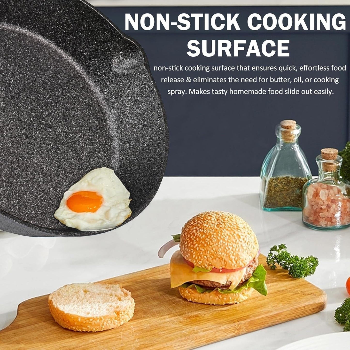 Cast Iron Skillet Set, AOKIWO 3-Piece Pre-Seasoned Pan Cookware Set, 10", 8", 6" Frying Pans with Handles, Heavy-Duty Cookware Set with Non-Stick Surface For Saute, Cooking, Pizza